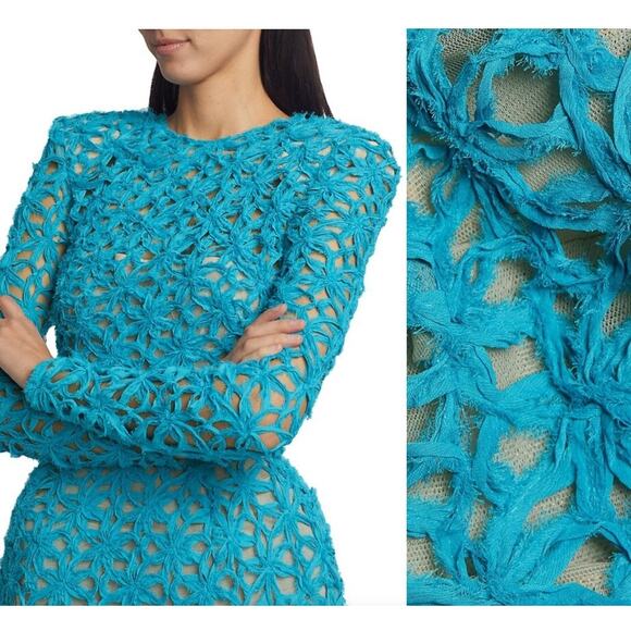NWT $850 Bronx & Banco Casey Mini Dress L / 8 Turquoise Blue Boned Bodice Floral - Picture 10 of 16